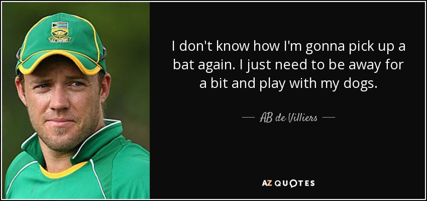 I don't know how I'm gonna pick up a bat again. I just need to be away for a bit and play with my dogs. - AB de Villiers