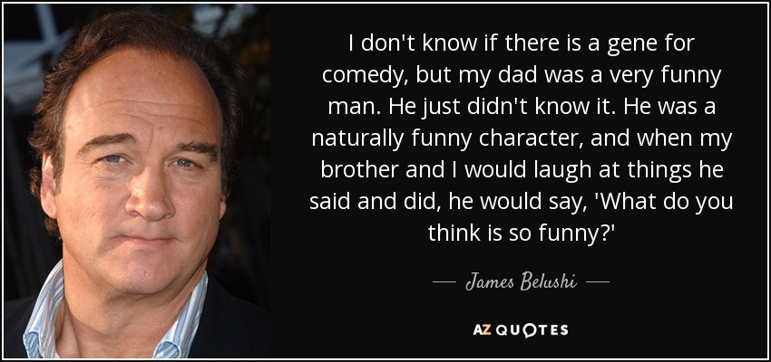 I don't know if there is a gene for comedy, but my dad was a very funny man. He just didn't know it. He was a naturally funny character, and when my brother and I would laugh at things he said and did, he would say, 'What do you think is so funny?' - James Belushi