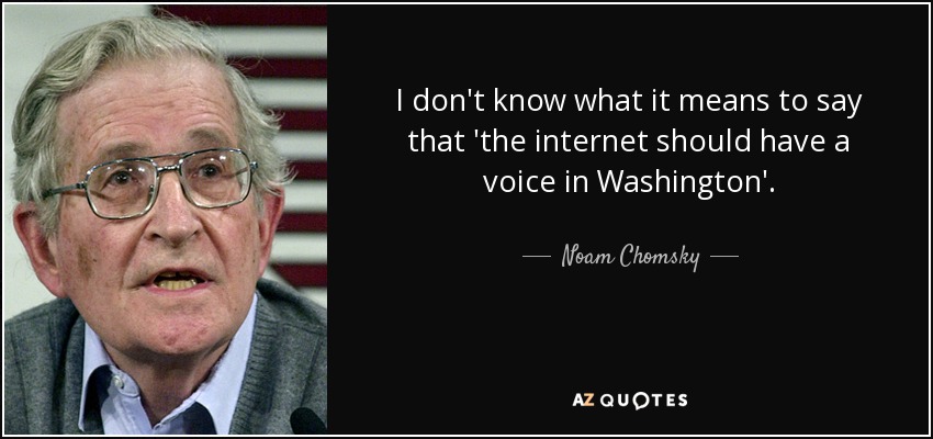 I don't know what it means to say that 'the internet should have a voice in Washington'. - Noam Chomsky