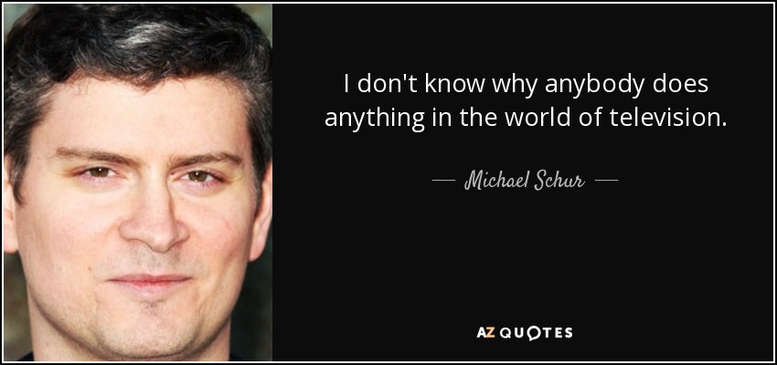 I don't know why anybody does anything in the world of television. - Michael Schur
