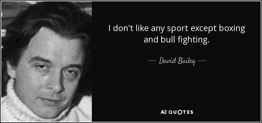 I don't like any sport except boxing and bull fighting. - David Bailey