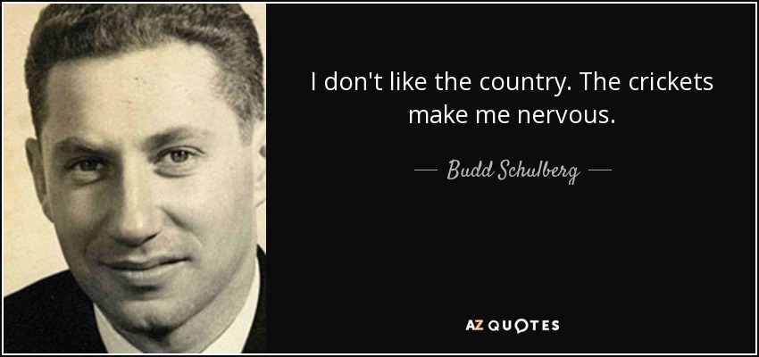 I don't like the country. The crickets make me nervous. - Budd Schulberg