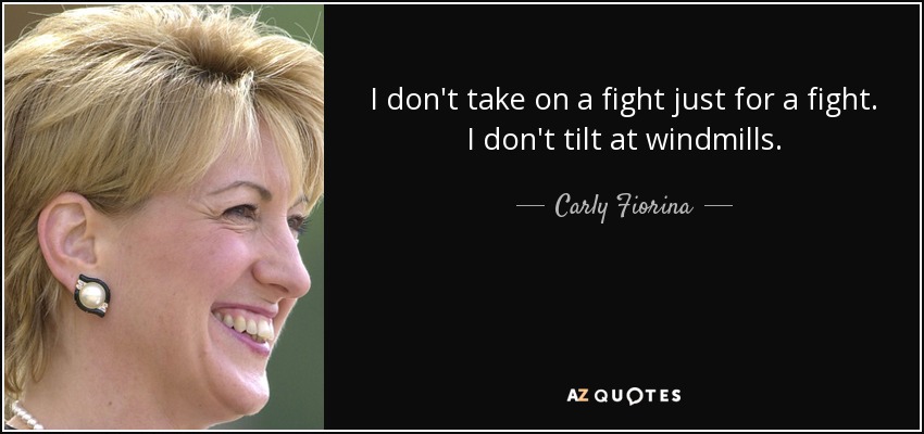 I don't take on a fight just for a fight. I don't tilt at windmills. - Carly Fiorina