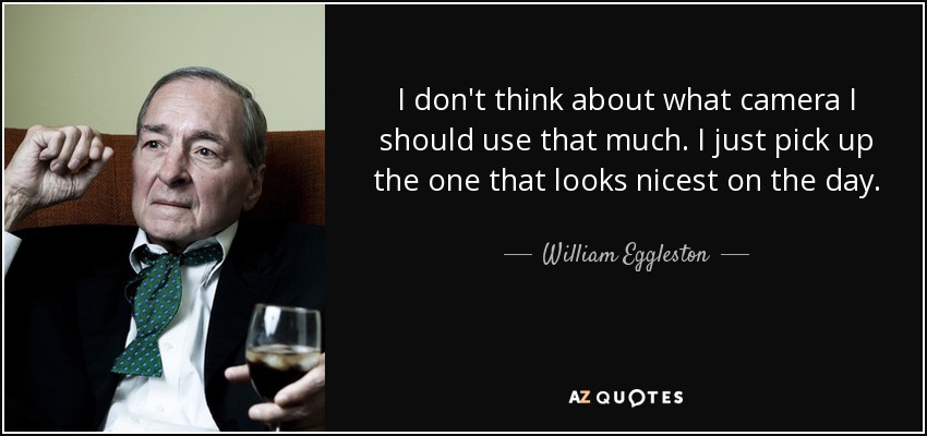 I don't think about what camera I should use that much. I just pick up the one that looks nicest on the day. - William Eggleston