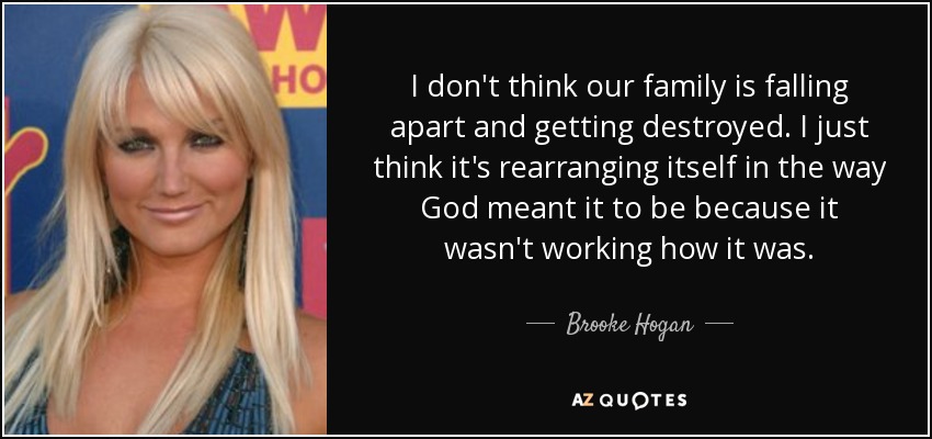 I don't think our family is falling apart and getting destroyed. I just think it's rearranging itself in the way God meant it to be because it wasn't working how it was. - Brooke Hogan