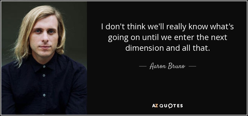 I don't think we'll really know what's going on until we enter the next dimension and all that. - Aaron Bruno