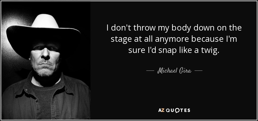 I don't throw my body down on the stage at all anymore because I'm sure I'd snap like a twig. - Michael Gira