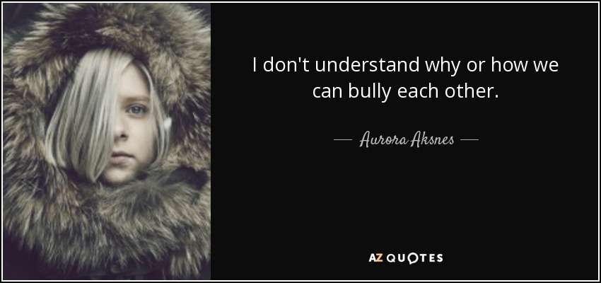 I don't understand why or how we can bully each other. - Aurora Aksnes