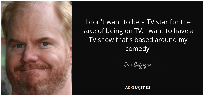 I don't want to be a TV star for the sake of being on TV. I want to have a TV show that's based around my comedy. - Jim Gaffigan