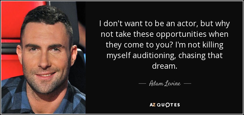 I don't want to be an actor, but why not take these opportunities when they come to you? I'm not killing myself auditioning, chasing that dream. - Adam Levine