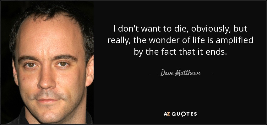I don't want to die, obviously, but really, the wonder of life is amplified by the fact that it ends. - Dave Matthews