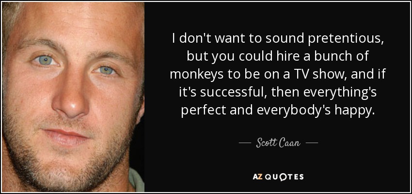 I don't want to sound pretentious, but you could hire a bunch of monkeys to be on a TV show, and if it's successful, then everything's perfect and everybody's happy. - Scott Caan