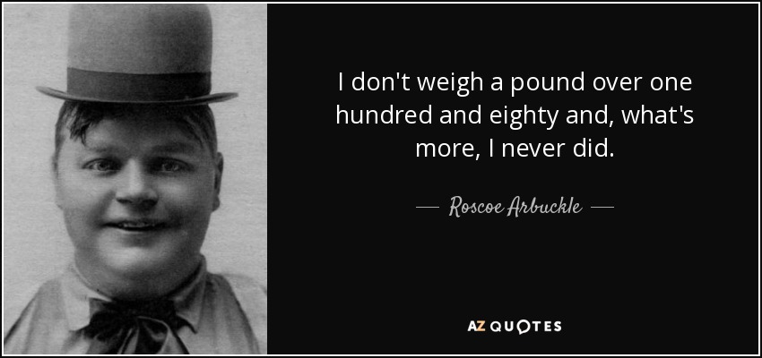 I don't weigh a pound over one hundred and eighty and, what's more, I never did. - Roscoe Arbuckle