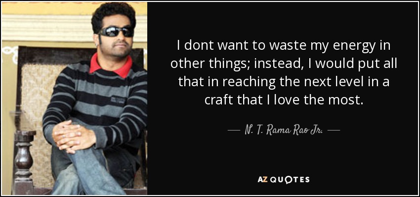 I dont want to waste my energy in other things; instead, I would put all that in reaching the next level in a craft that I love the most. - N. T. Rama Rao Jr.