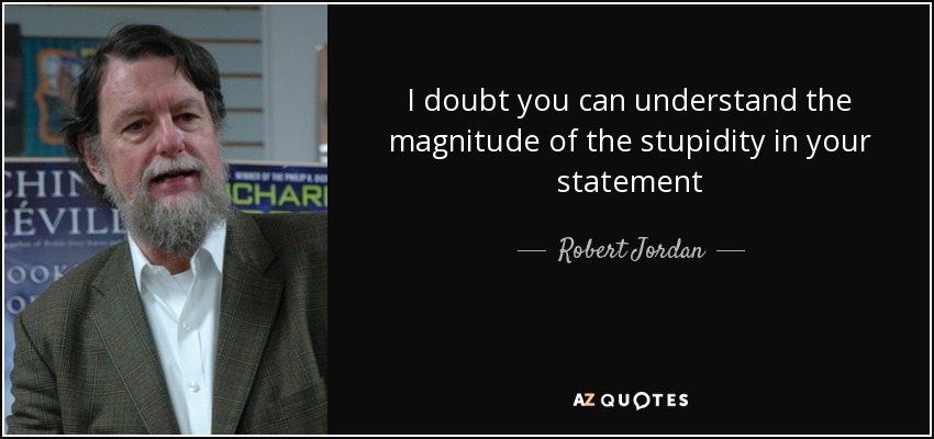 I doubt you can understand the magnitude of the stupidity in your statement - Robert Jordan
