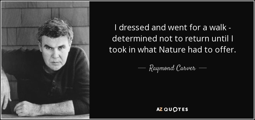 I dressed and went for a walk - determined not to return until I took in what Nature had to offer. - Raymond Carver