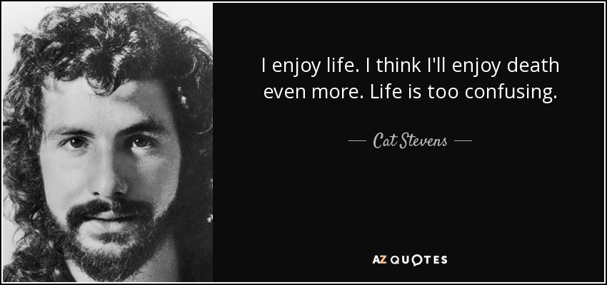 I enjoy life. I think I'll enjoy death even more. Life is too confusing. - Cat Stevens