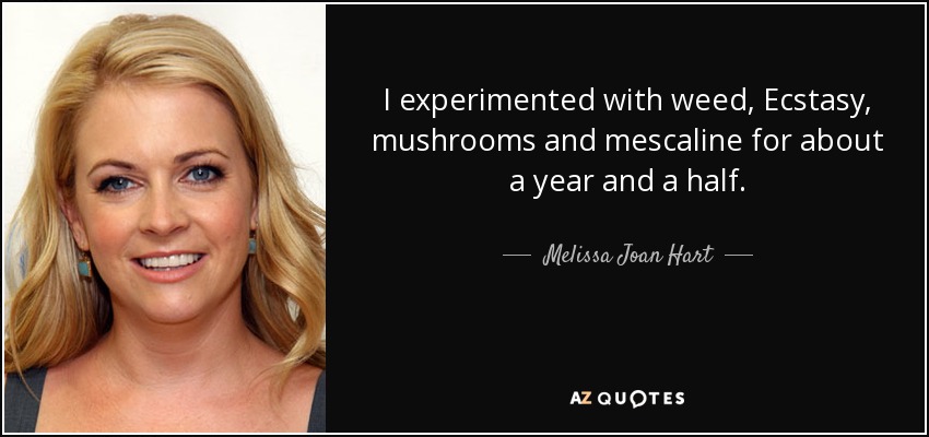 I experimented with weed, Ecstasy, mushrooms and mescaline for about a year and a half. - Melissa Joan Hart