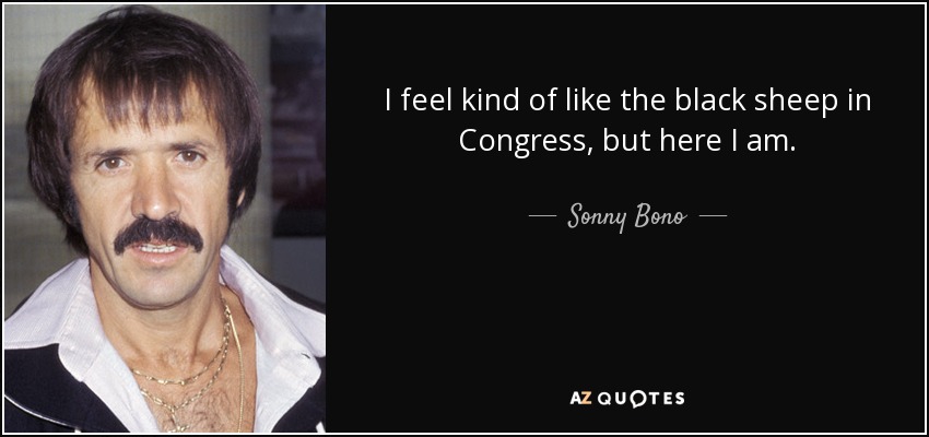I feel kind of like the black sheep in Congress, but here I am. - Sonny Bono