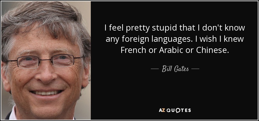 I feel pretty stupid that I don't know any foreign languages. I wish I knew French or Arabic or Chinese. - Bill Gates