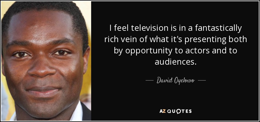 I feel television is in a fantastically rich vein of what it's presenting both by opportunity to actors and to audiences. - David Oyelowo