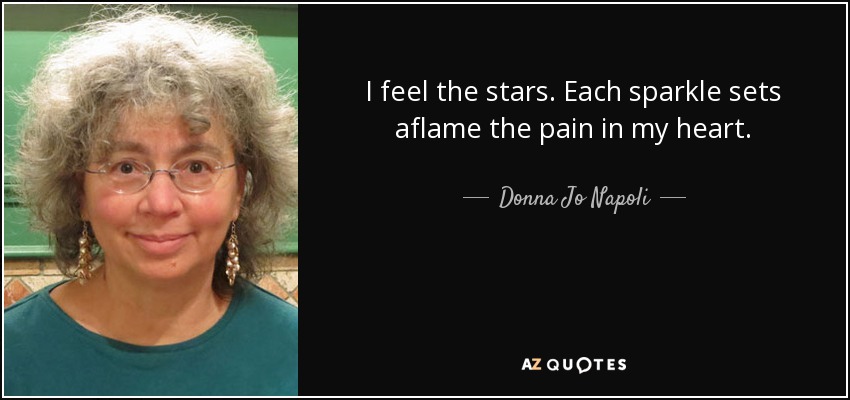 I feel the stars. Each sparkle sets aflame the pain in my heart. - Donna Jo Napoli