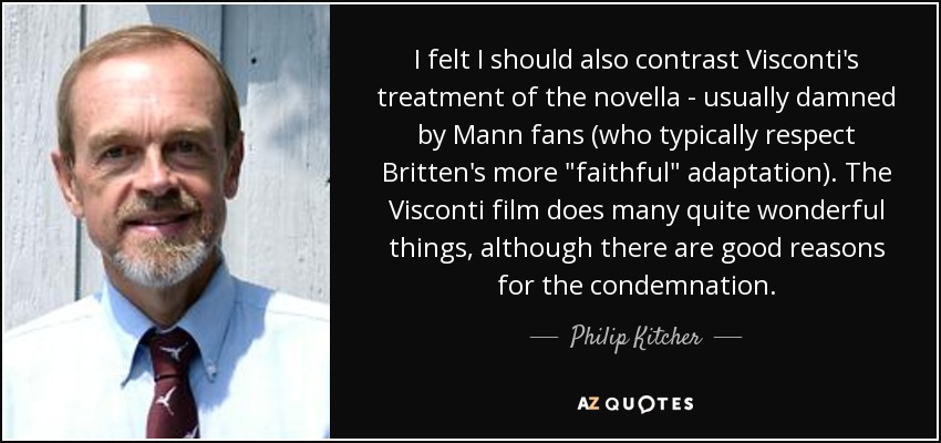 I felt I should also contrast Visconti's treatment of the novella - usually damned by Mann fans (who typically respect Britten's more 