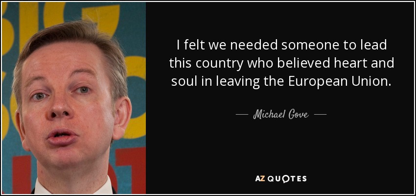 I felt we needed someone to lead this country who believed heart and soul in leaving the European Union. - Michael Gove