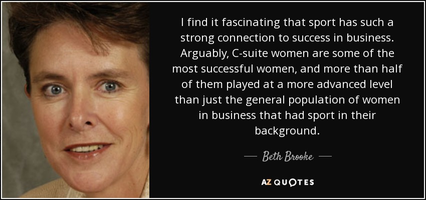I find it fascinating that sport has such a strong connection to success in business. Arguably, C-suite women are some of the most successful women, and more than half of them played at a more advanced level than just the general population of women in business that had sport in their background. - Beth Brooke