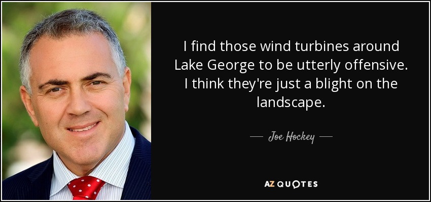 I find those wind turbines around Lake George to be utterly offensive. I think they're just a blight on the landscape. - Joe Hockey