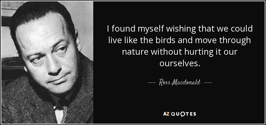 I found myself wishing that we could live like the birds and move through nature without hurting it our ourselves. - Ross Macdonald