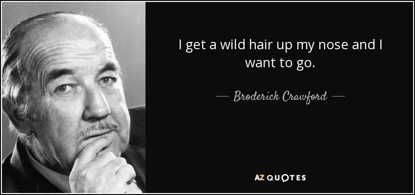 I get a wild hair up my nose and I want to go. - Broderick Crawford