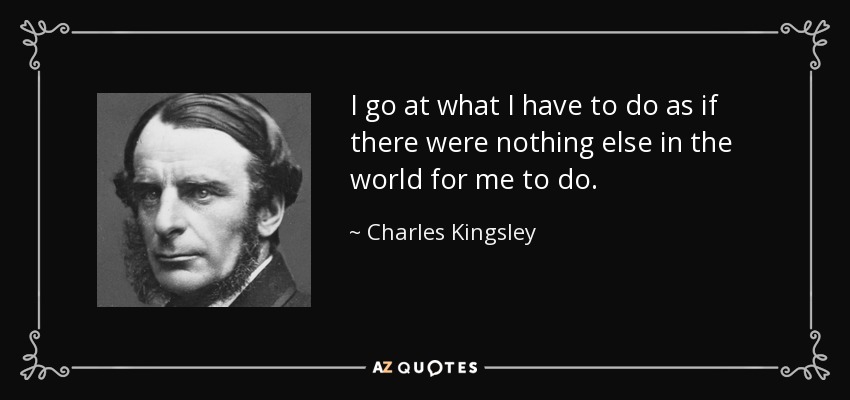 I go at what I have to do as if there were nothing else in the world for me to do. - Charles Kingsley