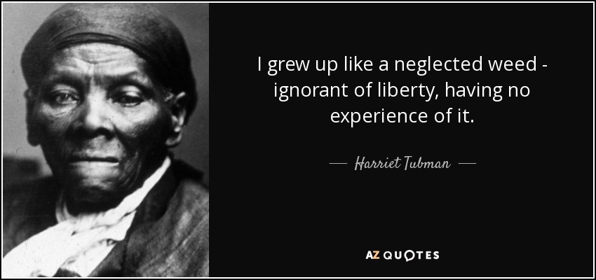 I grew up like a neglected weed - ignorant of liberty, having no experience of it. - Harriet Tubman