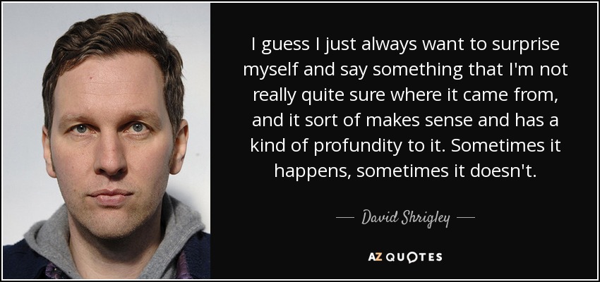 I guess I just always want to surprise myself and say something that I'm not really quite sure where it came from, and it sort of makes sense and has a kind of profundity to it. Sometimes it happens, sometimes it doesn't. - David Shrigley