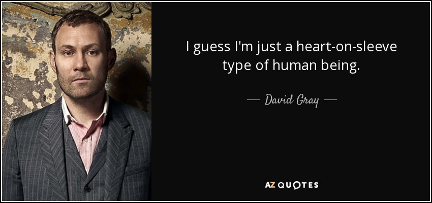 I guess I'm just a heart-on-sleeve type of human being. - David Gray