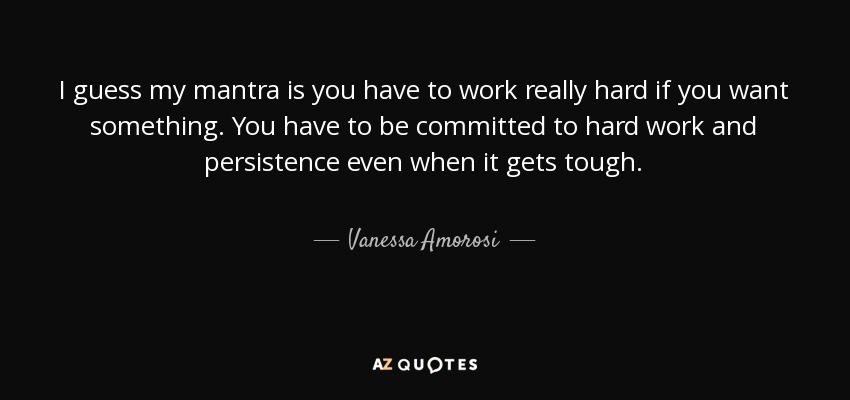 I guess my mantra is you have to work really hard if you want something. You have to be committed to hard work and persistence even when it gets tough. - Vanessa Amorosi