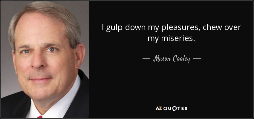 I gulp down my pleasures, chew over my miseries. - Mason Cooley