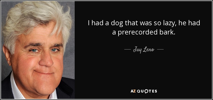 I had a dog that was so lazy, he had a prerecorded bark. - Jay Leno