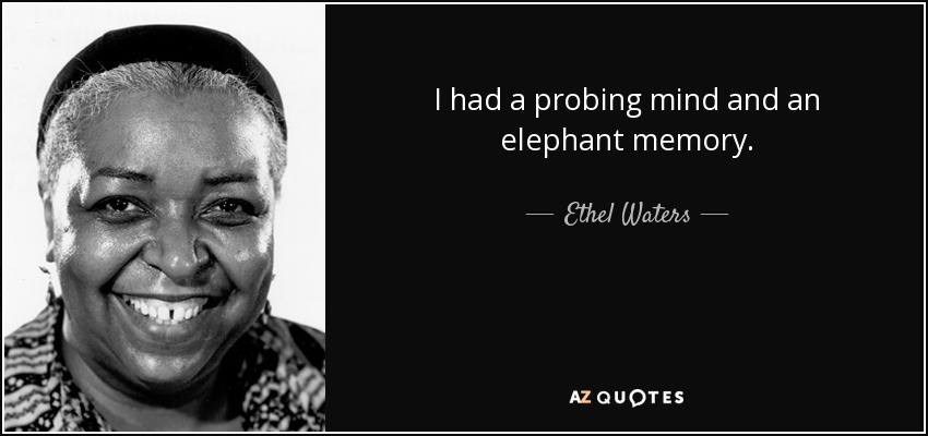 I had a probing mind and an elephant memory. - Ethel Waters