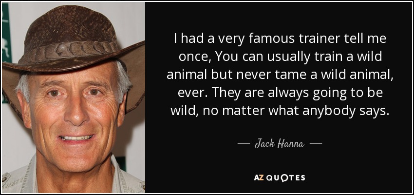 I had a very famous trainer tell me once, You can usually train a wild animal but never tame a wild animal, ever. They are always going to be wild, no matter what anybody says. - Jack Hanna