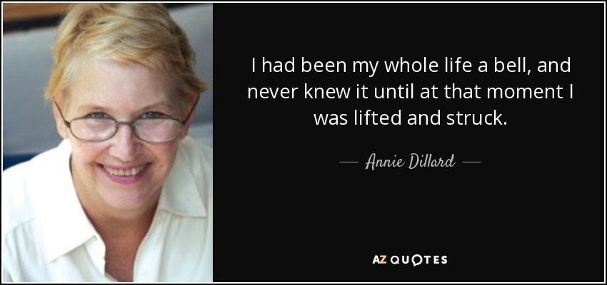 I had been my whole life a bell, and never knew it until at that moment I was lifted and struck. - Annie Dillard