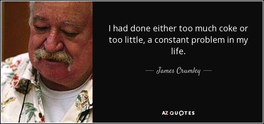 I had done either too much coke or too little, a constant problem in my life. - James Crumley