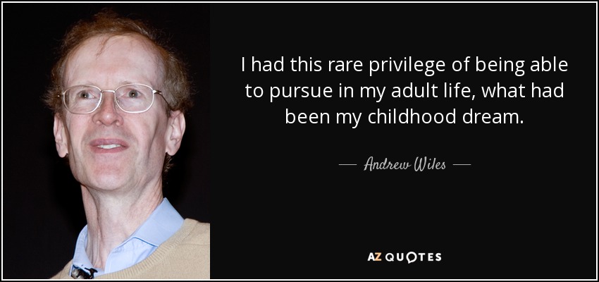 I had this rare privilege of being able to pursue in my adult life, what had been my childhood dream. - Andrew Wiles