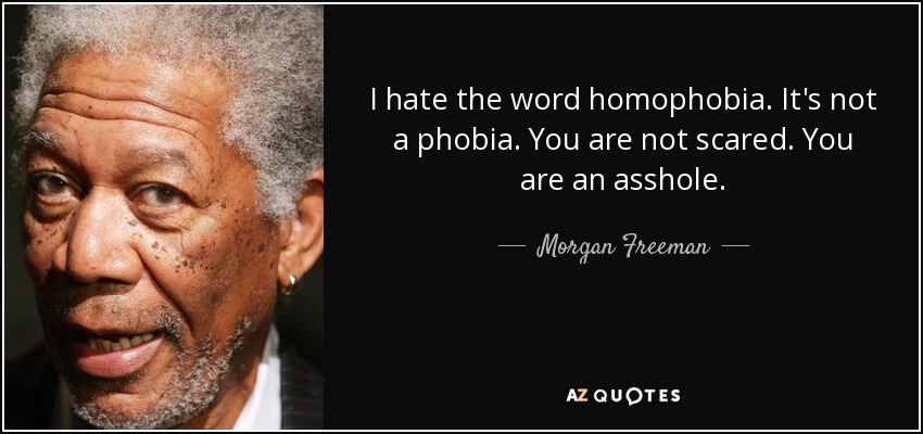 I hate the word homophobia. It's not a phobia. You are not scared. You are an asshole. - Morgan Freeman