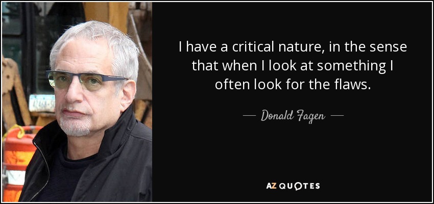 I have a critical nature, in the sense that when I look at something I often look for the flaws. - Donald Fagen