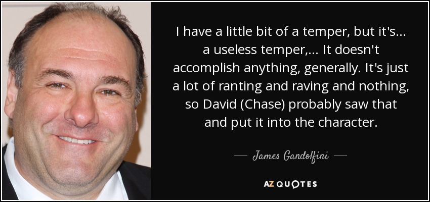 I have a little bit of a temper, but it's ... a useless temper, ... It doesn't accomplish anything, generally. It's just a lot of ranting and raving and nothing, so David (Chase) probably saw that and put it into the character. - James Gandolfini