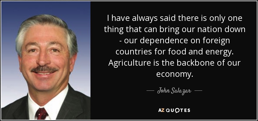 I have always said there is only one thing that can bring our nation down - our dependence on foreign countries for food and energy. Agriculture is the backbone of our economy. - John Salazar