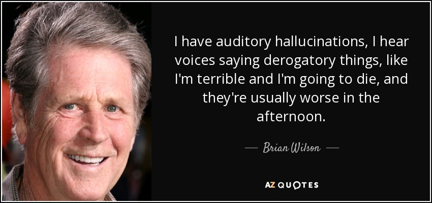 I have auditory hallucinations, I hear voices saying derogatory things, like I'm terrible and I'm going to die, and they're usually worse in the afternoon. - Brian Wilson