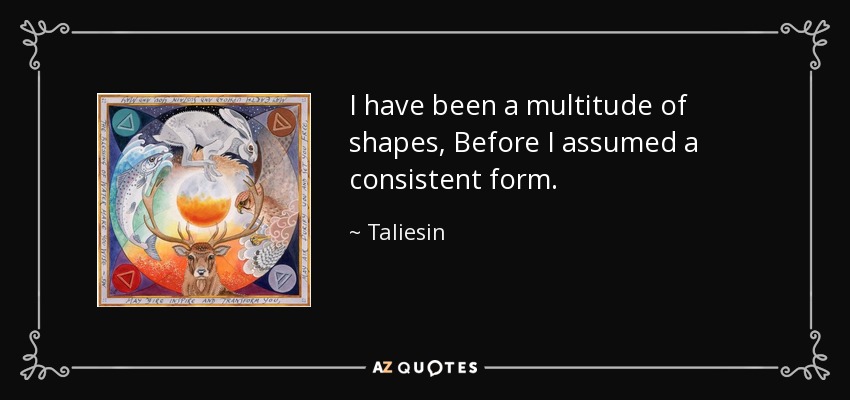 I have been a multitude of shapes, Before I assumed a consistent form. - Taliesin